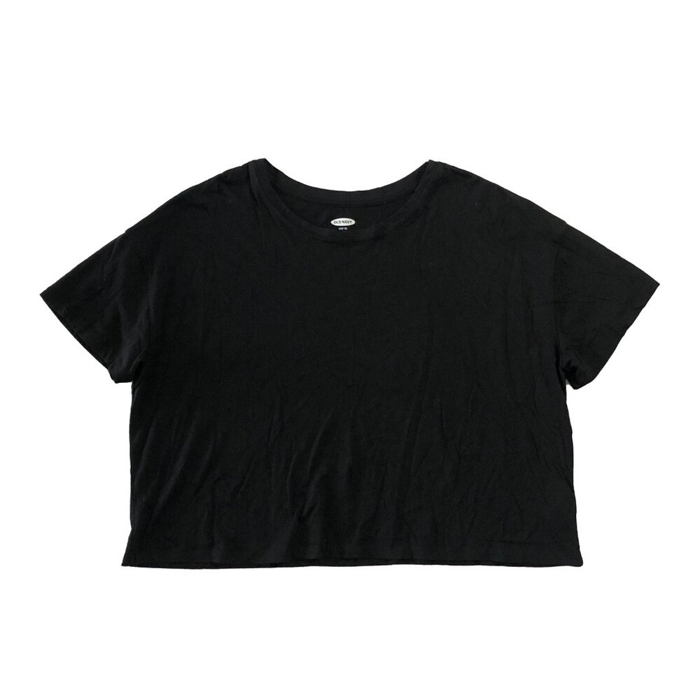 NWOT Old Navy Womens Size XL Black Crew Neck Short Sleeve Y2K Preppy Crop Tee